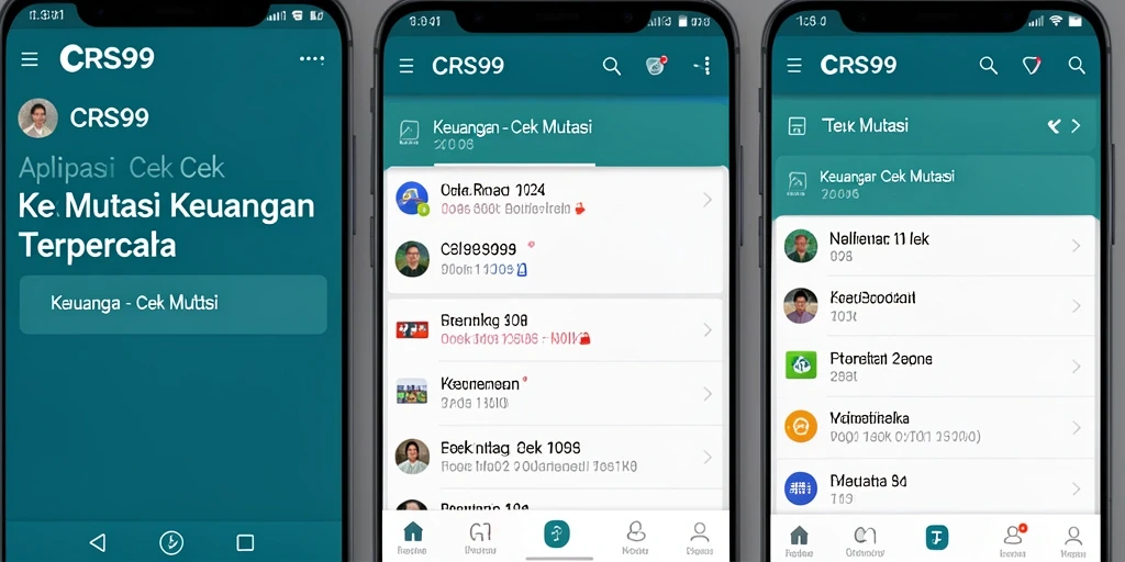 Tampilan antarmuka aplikasi CRS99 yang user-friendly dan fitur Cek Mutasi.