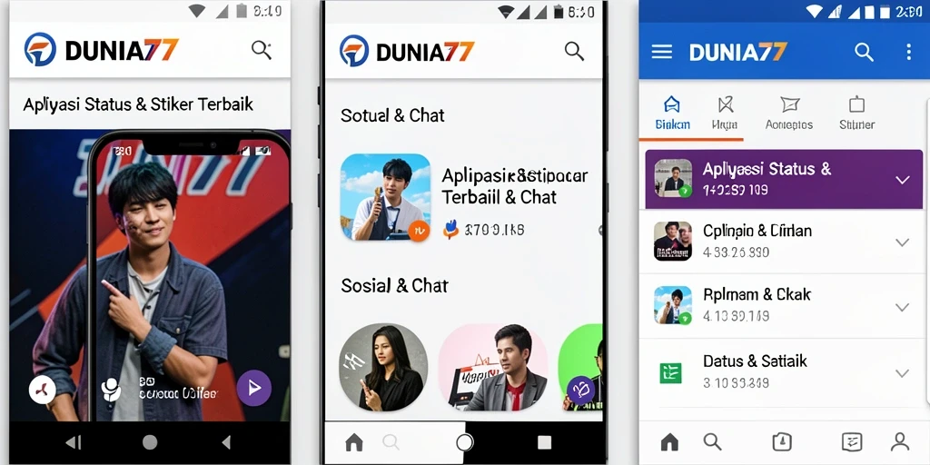 Screenshot antarmuka DUNIA77 dengan berbagai stiker menarik.